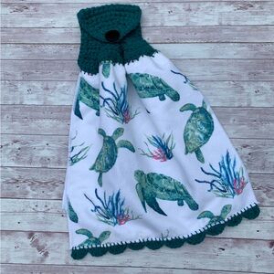Crochet Top Whole Kitchen Towel- Sea Turtles Button